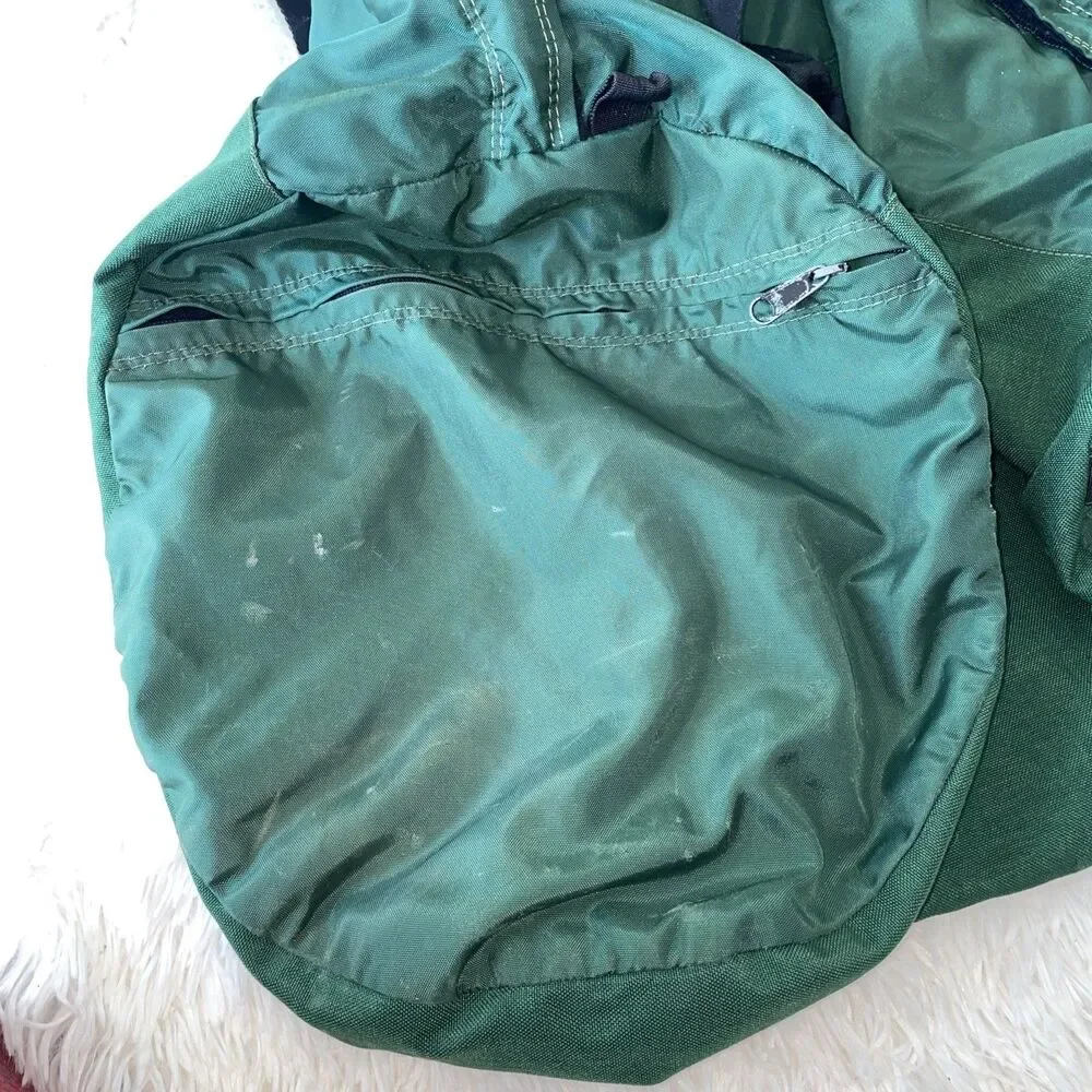 Vintage LL Bean Canvas Duffle Bag Green Black Freeport Maine 30” X 10” X 12”